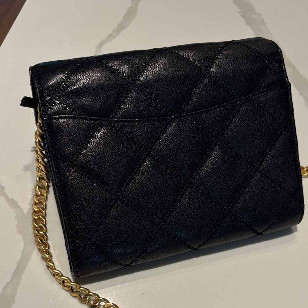 Tory Burch Black Quilted Leather Crossbody with Gold Chain - Picture 5 of 5